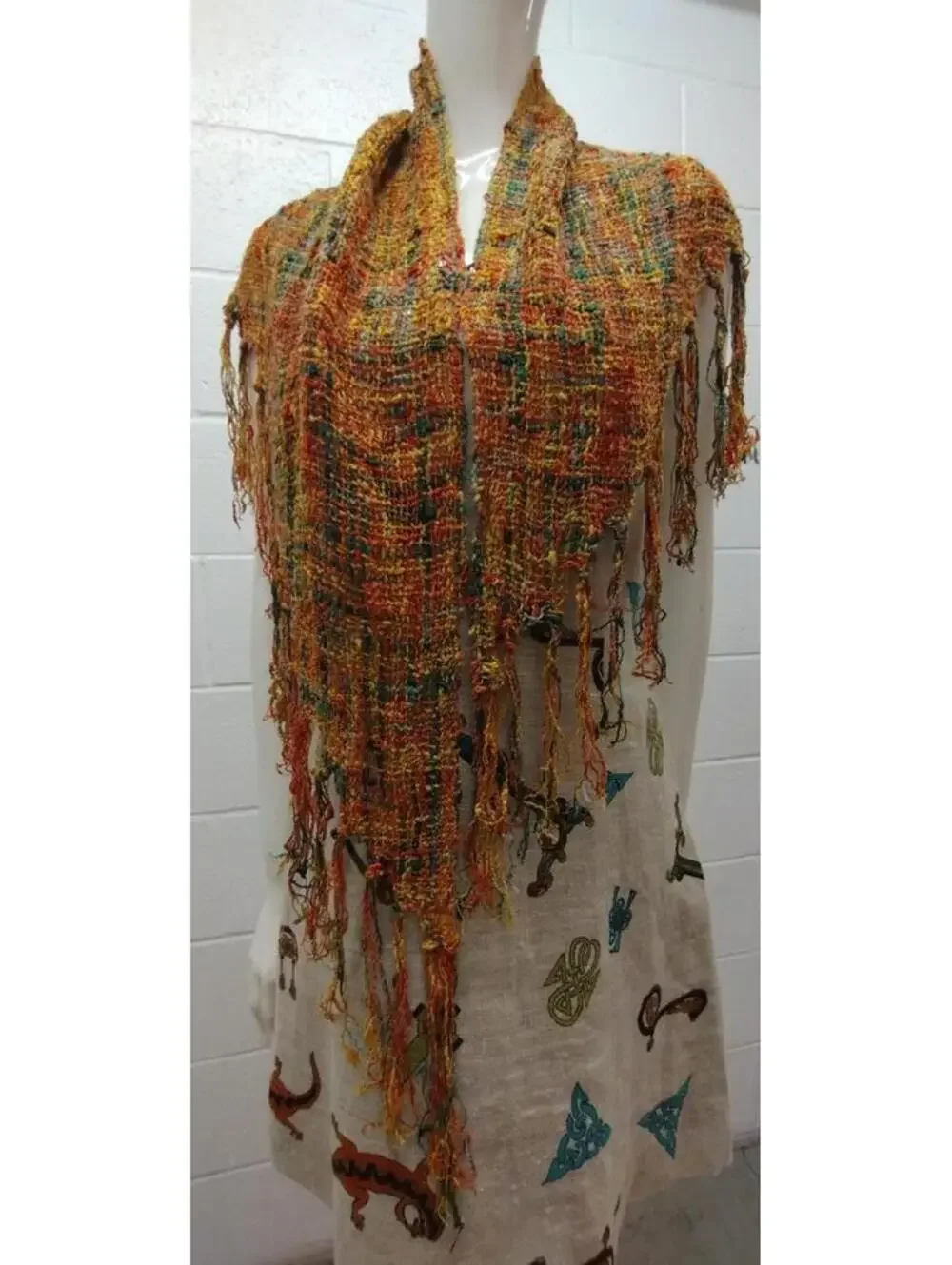 Vintage Bohemian Scarf Earth Multicolor Rayon Fringe Wrap Triangle Scarf UNISEX